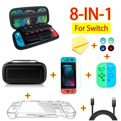 8 in 1 die speltoebehoren voor Nintendo-van het Gevaltoebehoren van de Schakelaarreis de Dragende Kabel van Kit Screen Protector Case Charging worden geplaatst