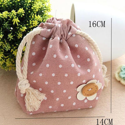 De hete verkopende mooie aangepaste promotie van de het suikergoedzak van de calico drawstring zak kleine leuke Mimi zak voor gift