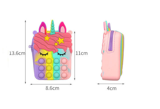 Friemel van de Portefeuilledames van Toy Rainbow Unicorn Coin Purse van Duwbellen het Kiezelzuurkruis - lichaamszak