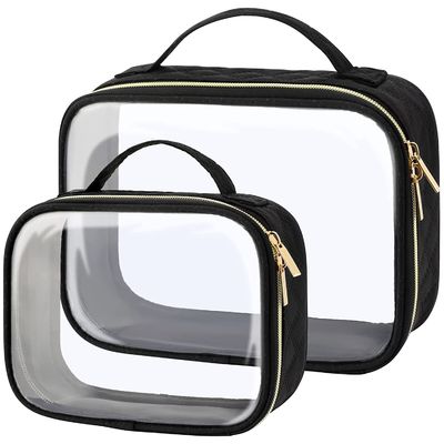 Van de de Reisopslag van het douane Kleine Neopreen Transparante Standup van de de Make-upzak Duidelijke Toiletry van Pvc Kosmetische Zwarte Zak