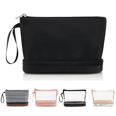 Zwarte de manier maakt Dames Carry On Clutch Makeup Bag van de Twee Lagen de Kosmetische Zak met Borstel waterdicht organiseert zich