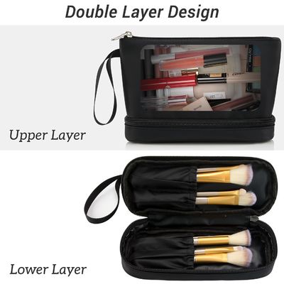 Zwarte de manier maakt Dames Carry On Clutch Makeup Bag van de Twee Lagen de Kosmetische Zak met Borstel waterdicht organiseert zich