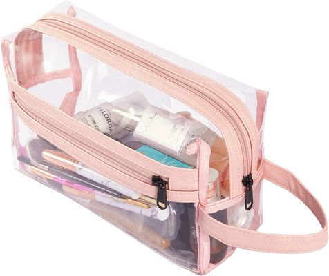 De roze Duidelijke Toiletry Zak voor Vrouwen, reist Waterdichte Kosmetische Make-uporganisator Bag voor Shampoo, Toiletries Toebehoren