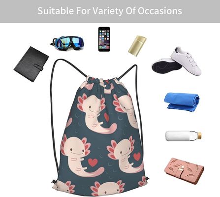 Drawstringsrugzak met Aanbiddelijk en Praktische Axolotls, Harten en Bellen - - Geschikt voor Vrouwen en Meisjes