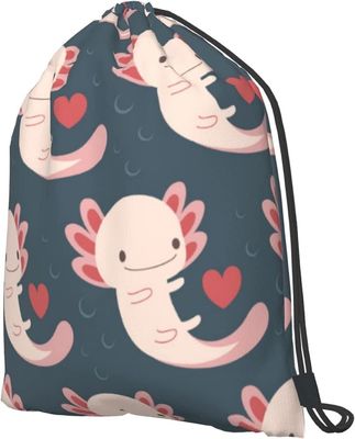 Drawstringsrugzak met Aanbiddelijk en Praktische Axolotls, Harten en Bellen - - Geschikt voor Vrouwen en Meisjes