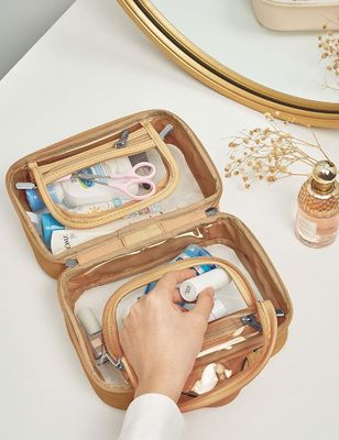 Lichtgewicht maak Toiletry van de 2 Laagreis Zak van de Zak de Duidelijke Make-up met Ritssluiting waterdicht
