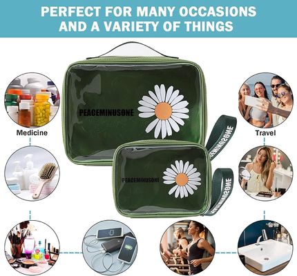 Daisy Transparante Cosmetische PVC Waterdichte Reis Make-up Tas Groen Voor Dames Heren