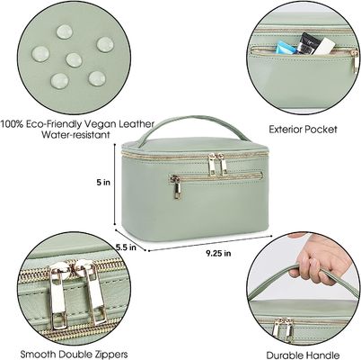 De Make-uporganisator Cosmetic Brush Case van de vrouwen Groene Reis in Eco-Veganistleer