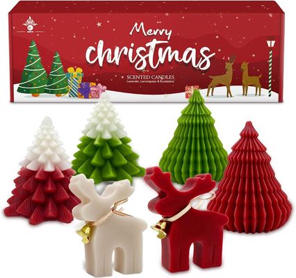 Kerst geurende kaarsen cadeau set Elk & Kerstboom in de vorm van handgemaakte sojawas Xmas aromatherapie kaars