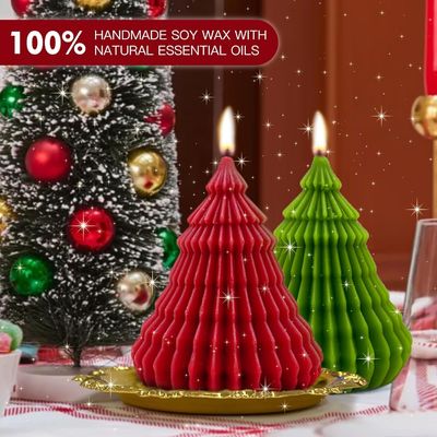 Kerst geurende kaarsen cadeau set Elk &amp; Kerstboom in de vorm van handgemaakte sojawas Xmas aromatherapie kaars
